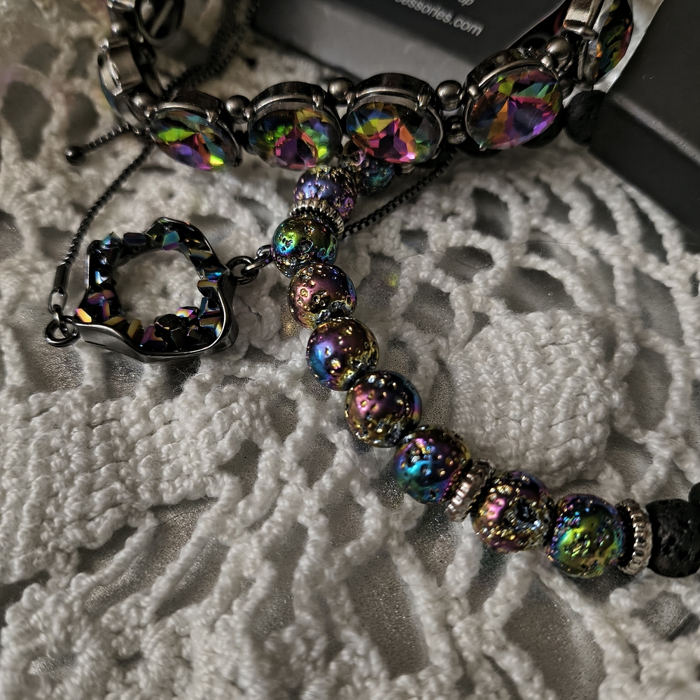 7 PC Paparazzi Oil Spill Heart Necklace Set NWT - Picture 10 of 16